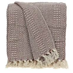 Natural Brown Striped Woven Tassel Throw