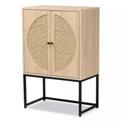 Natural Cane and Wood 2-Door Cabinet