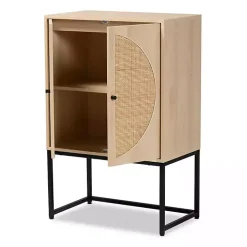Natural Cane and Wood 2-Door Cabinet