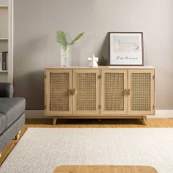 Natural Cane Wood Storage Media Cabinet