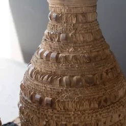 Natural Carved Textured Wood Vases, Set of 2