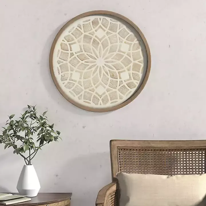 Natural Carved Wood Medallion Round Wall Plaque