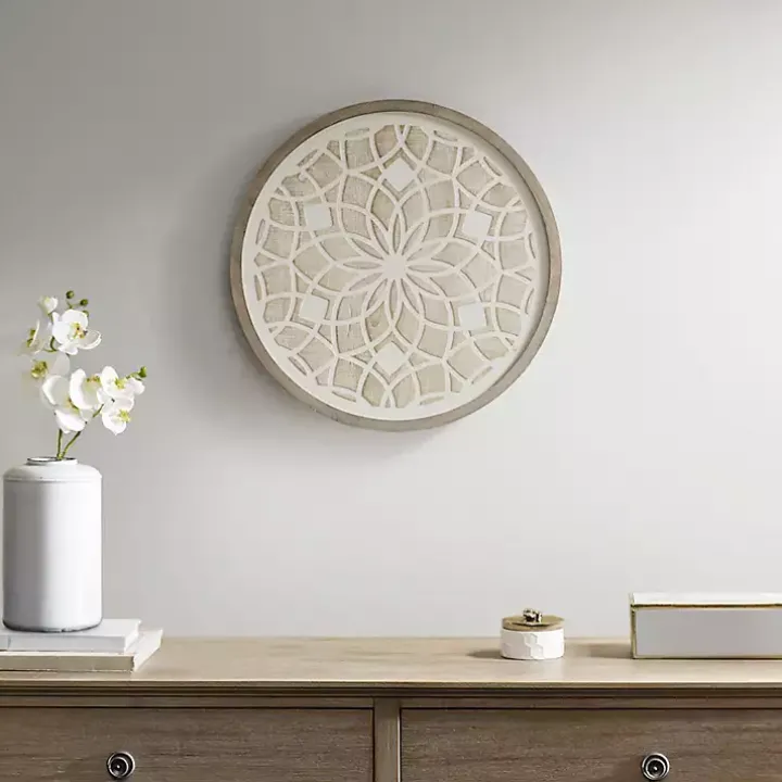 Natural Carved Wood Medallion Round Wall Plaque