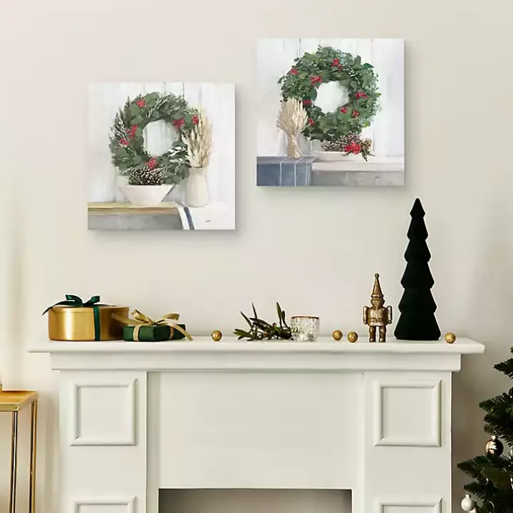 Natural Christmas Wreaths Canvas Prints, Set of 2