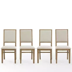 Natural Cream Upholstered Dining Chairs, Set of 4