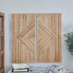 Natural Diamond Wood Panel Wall Plaques, Set of 2