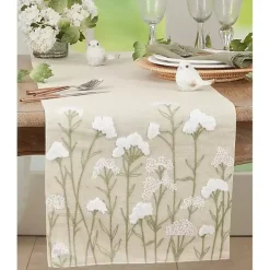 Natural Embroidered Floral Table Runner