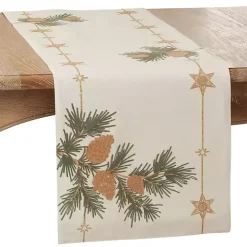 Natural Embroidered Pinecone Table Runner