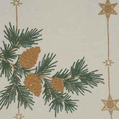 Natural Embroidered Pinecone Table Runner