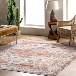 Natural Faded Vintage Washable Area Rug, 5x8