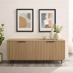 Natural Fluted Wood 4-Door Scandinavian Cabinet