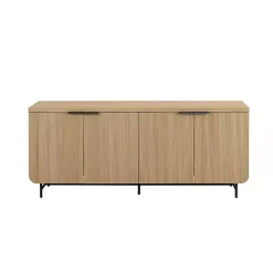 Natural Fluted Wood 4-Door Scandinavian Cabinet