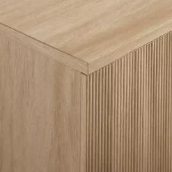 Natural Fluted Wood 4-Door Scandinavian Cabinet