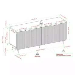 Natural Fluted Wood 4-Door Scandinavian Cabinet