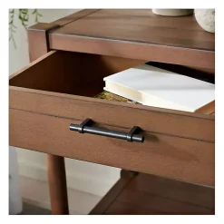 Natural Geometric Industrial Pull Accent Table