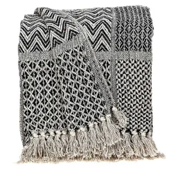 Natural Gray Tribal Wool Tassel Throw