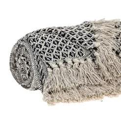Natural Gray Tribal Wool Tassel Throw