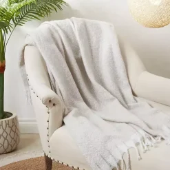 Natural Herringbone Faux Mohair Throw