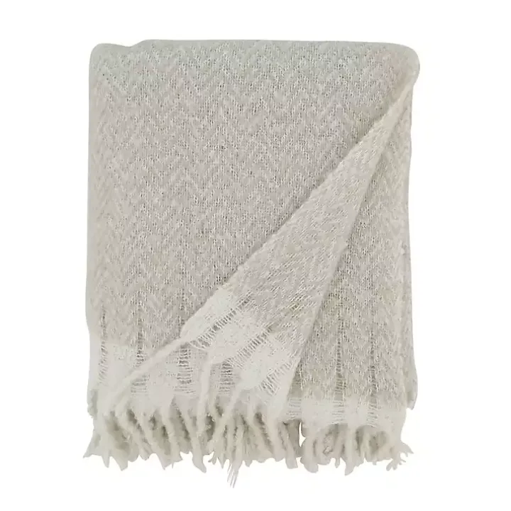 Natural Herringbone Faux Mohair Throw