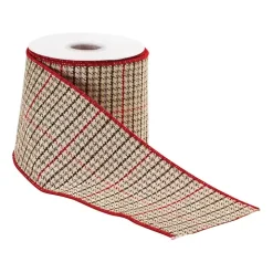 Natural Houndstooth 10 yard Christmas Ribbon