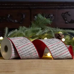 Natural Houndstooth 10 yard Christmas Ribbon