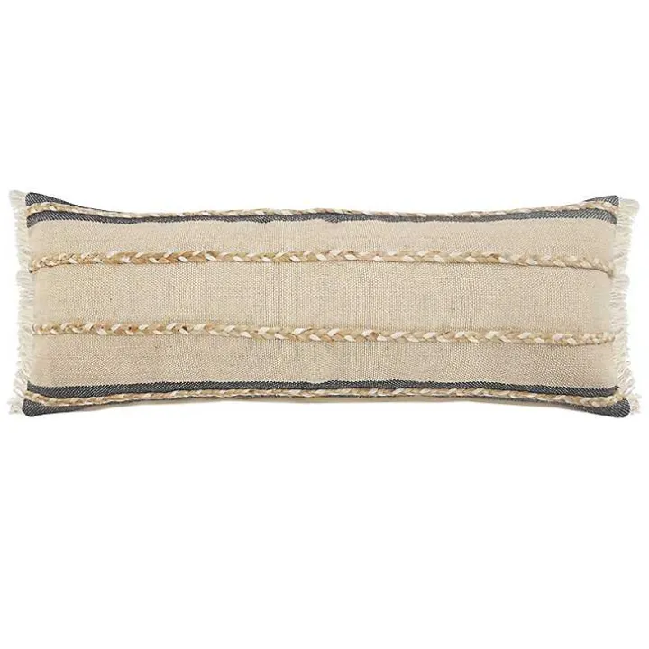Natural Jute Braided Stripe Lumbar Pillow