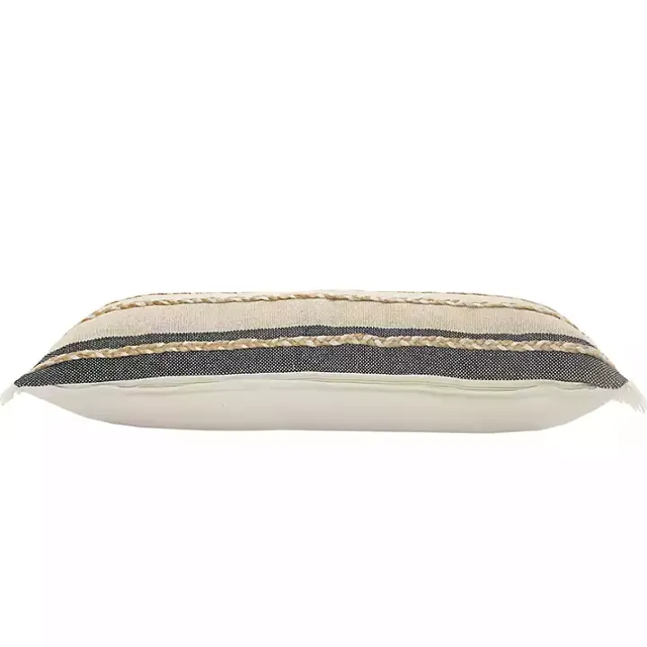 Natural Jute Braided Stripe Lumbar Pillow