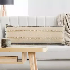 Natural Jute Braided Stripe Lumbar Pillow