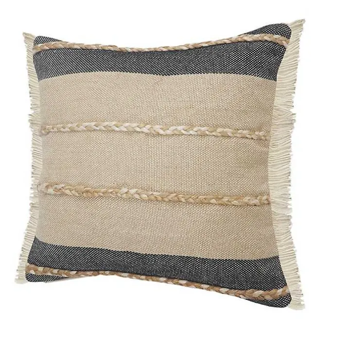 Natural Jute Braided Stripe Throw Pillow, 20 in.