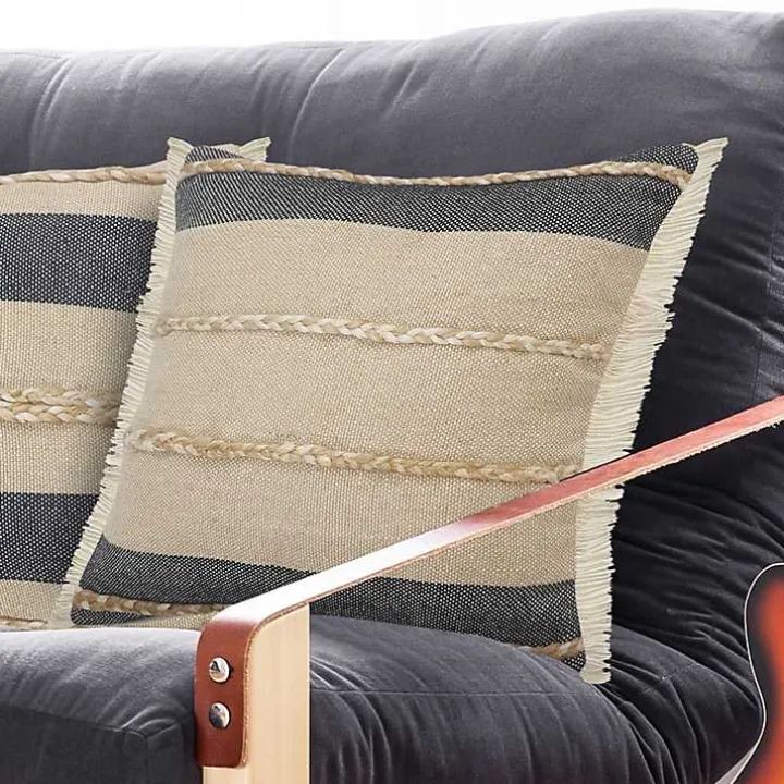 Natural Jute Braided Stripe Throw Pillow, 20 in.