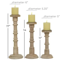 Natural Mango Wood Pillar Candle Holders, Set of 3
