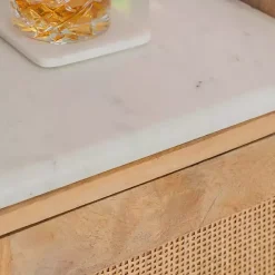 Natural Marble Rattan Front Bar Cabinet