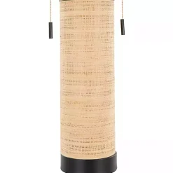 Natural Rattan and Black Metal Table Lamp