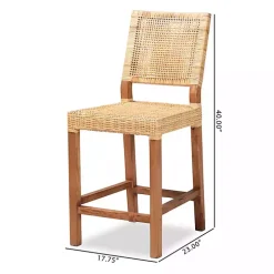 Natural Rattan and Wood Counter Stool