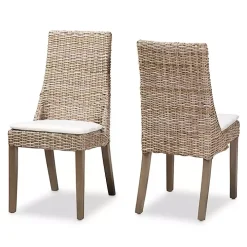 Natural Rattan High Back Dining Chairs, Set of 2