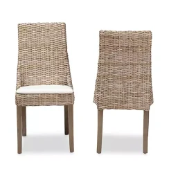 Natural Rattan High Back Dining Chairs, Set of 2
