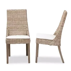 Natural Rattan High Back Dining Chairs, Set of 2