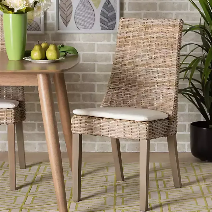 Natural Rattan High Back Dining Chairs, Set of 2