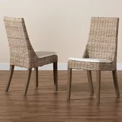 Natural Rattan High Back Dining Chairs, Set of 2