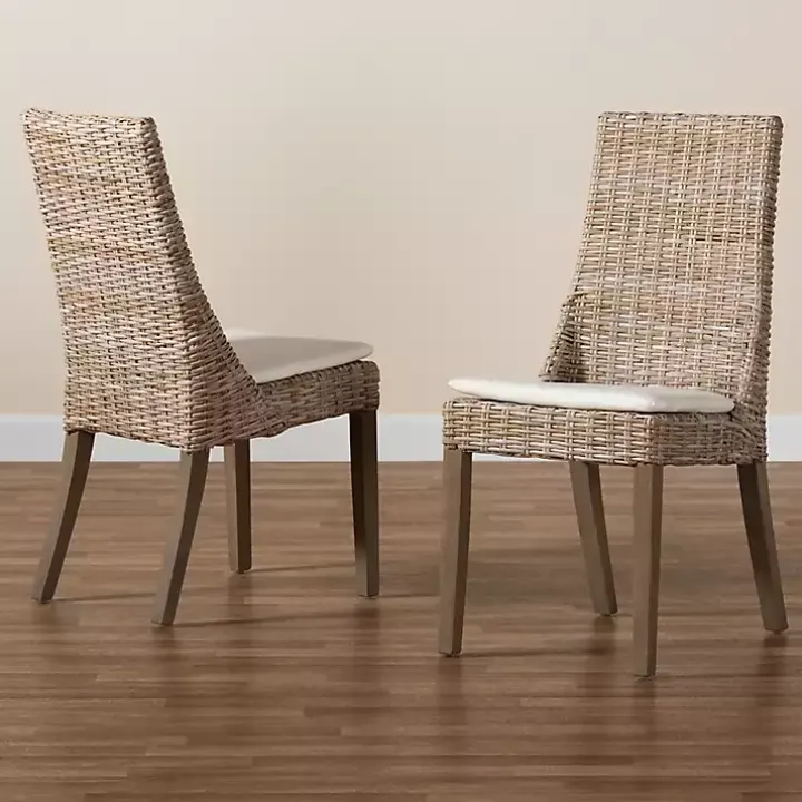 Natural Rattan High Back Dining Chairs, Set of 2