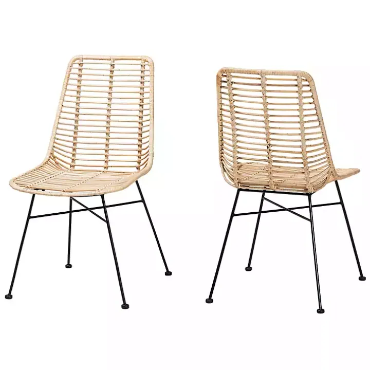 Natural Rattan Manhattan Dining Chairs, Set of 2