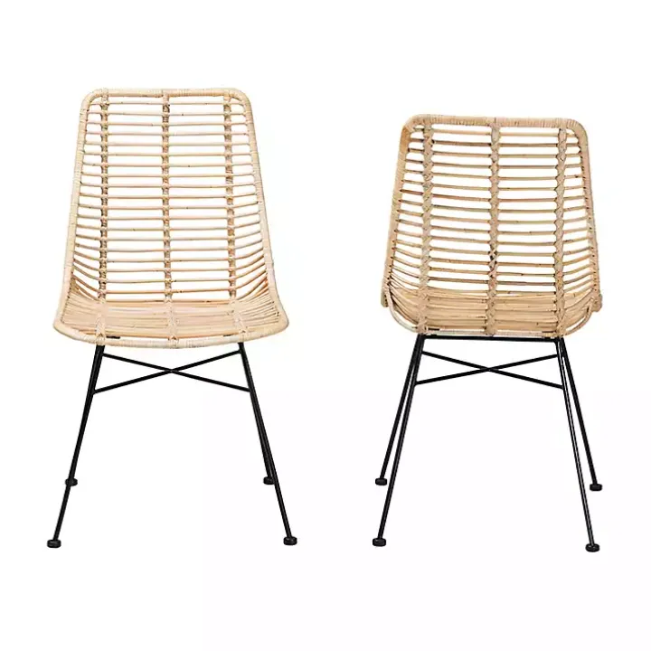 Natural Rattan Manhattan Dining Chairs, Set of 2