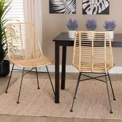 Natural Rattan Manhattan Dining Chairs, Set of 2