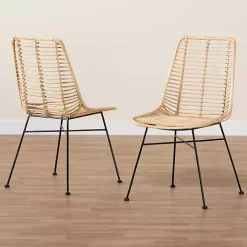 Natural Rattan Manhattan Dining Chairs, Set of 2