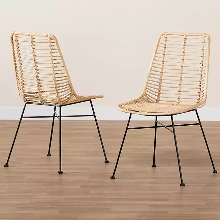 Natural Rattan Manhattan Dining Chairs, Set of 2