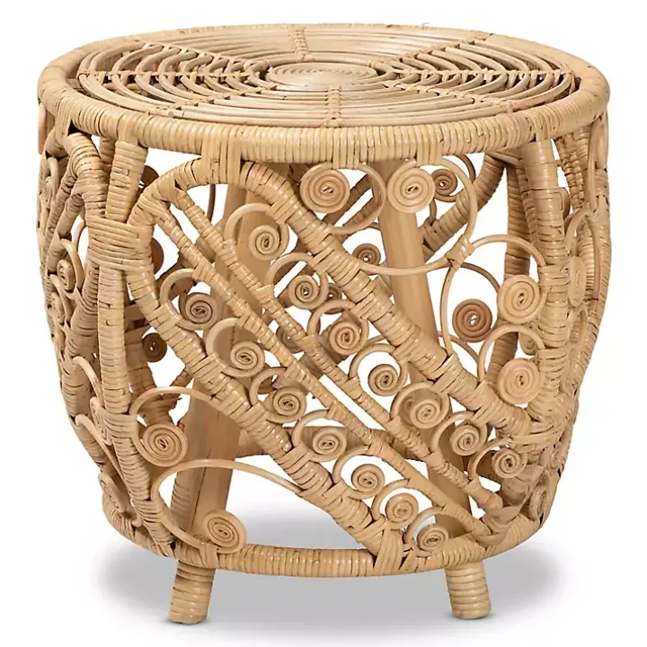 Natural Rattan Open Woven Accent Table