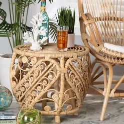 Natural Rattan Open Woven Accent Table