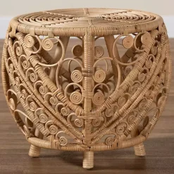 Natural Rattan Open Woven Accent Table