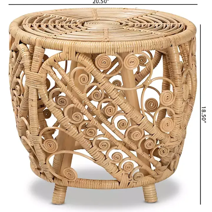 Natural Rattan Open Woven Accent Table