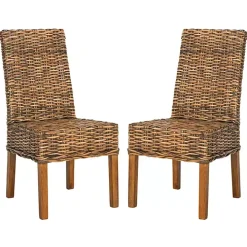 Natural Rattan Wood Woven 2-pc. Dining Chair Set